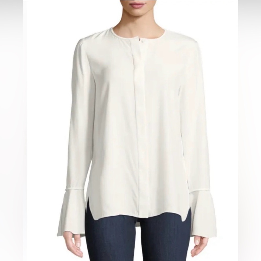 Lafayette 148 Izzie Embellished Silk Blouse with Bell Sleeves - XL - Picture 8 of 9